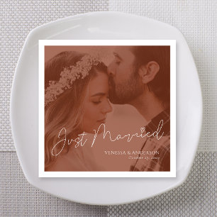Rostfarbene Postkarten-Foto Gerade Verheiratet Serviette