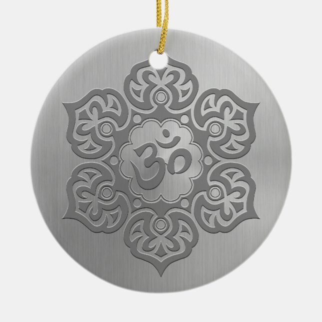 Rostfreier Stahl-Effekt-BlumenOm-Grafik Keramikornament (Vorne)