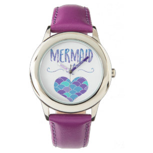 Rostfreier Stahl-lila Meerjungfrau an der Herz-Uhr Armbanduhr