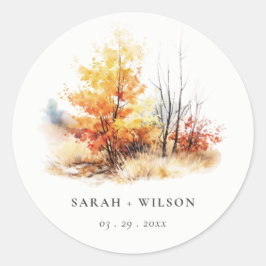 Rostgelbe Herbstlandschaft Karierte Hochzeit Runder Aufkleber