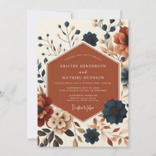 Rostige Herbst-Hochzeit mit floralen Elementen Einladung