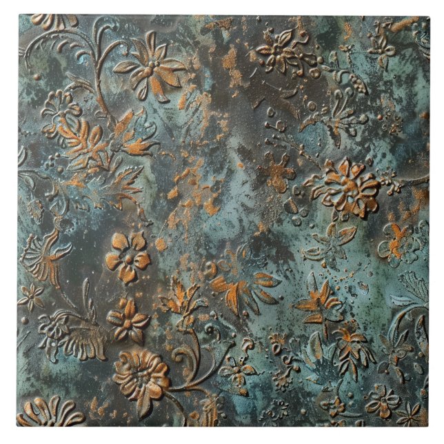 Rostige Metall Antique Blumen  Fliese (Vorderseite)
