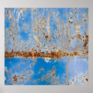 Rostige Metallstruktur, blauer kratziger Hintergru Poster