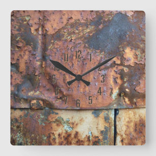 Rostige Metallverkleidung altes Industriegebäude Quadratische Wanduhr