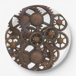 Rostige Steampunk Metallgänge Pappteller