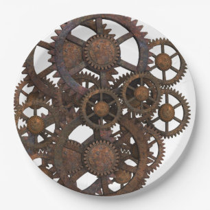 Rostige Steampunk Metallgänge Pappteller