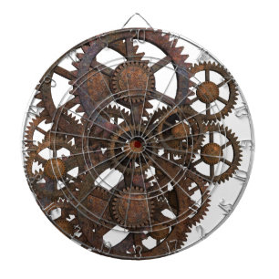 Rostige Steampunk-Metallzahnräder Dartscheibe