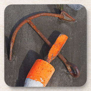 Rostiger Anker und Boje auf einem Strand Getränkeuntersetzer