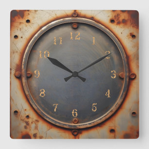 rostiger Stahlkreis Quadratische Wanduhr