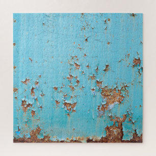 Rostiges blaues Metall: Texturierte Wand.
