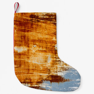 Rostiges Stahlblech, texturierter Hintergrund. Kleiner Weihnachtsstrumpf