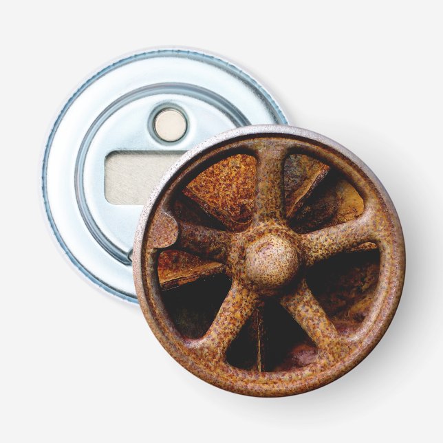 Rostiges Unterwasserluken-Rad Flaschenöffner (Vorderseite)