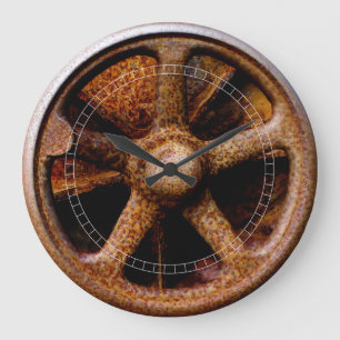 Rostiges Unterwasserluken-Rad Große Wanduhr