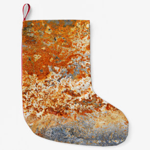 Rostiges Zink: Grunge-Textur-Hintergrund. Kleiner Weihnachtsstrumpf