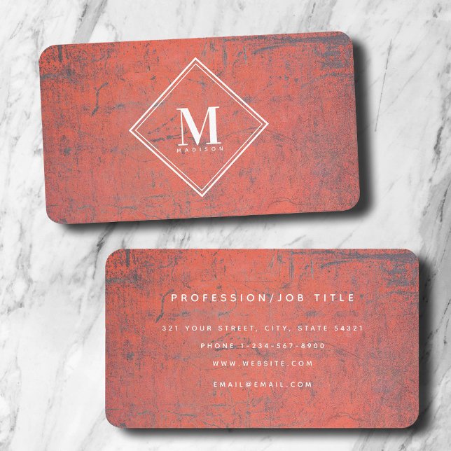 Rostmetallische Textur Monogramm Visitenkarte (Red Rust Metallic Texture Monogram Initial Business Card)