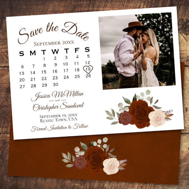 Rostoraler Hochzeitkalender und Foto Save The Date (In Situ Front/Back)
