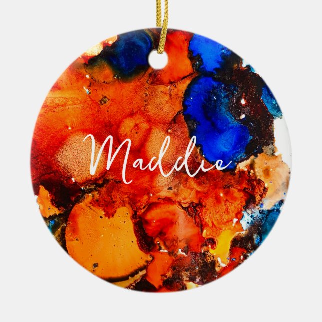 Rostorange abstrakte Kunstfarbe Keramik Ornament (Vorne)