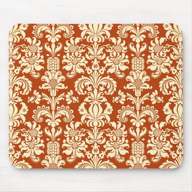 Rostrot & Beige Blumen-Damaskus-Muster Mousepad (Vorne)
