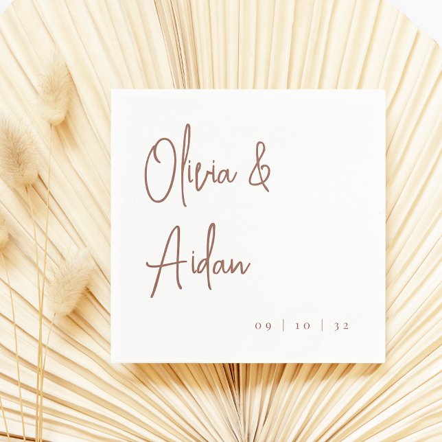 Rostrot | Moderne handgeschriebene Hochzeit Serviette (Von Creator hochgeladen)