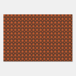 Rostrot-schwarzes Büffelherz-Karo Geschenkpapier Set