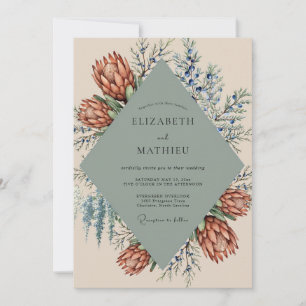 Rostrote Schiefer-Protea-Eukalyptus-Hochzeit Einladung