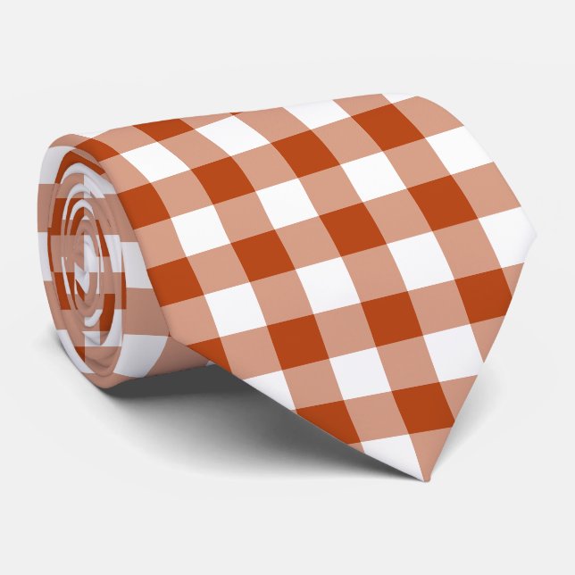 Rostroter Karo-Gingham-Schlips Krawatte (Gerollt)