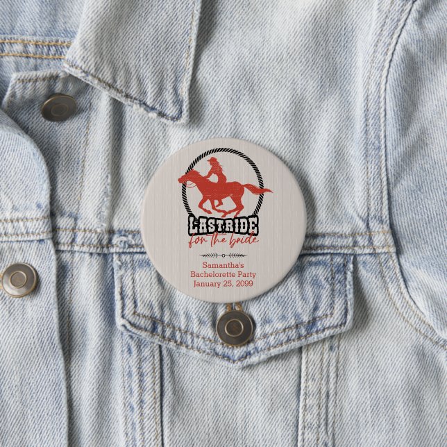 Rostroter letzter Ritt für die Braut Button (Beispiel)