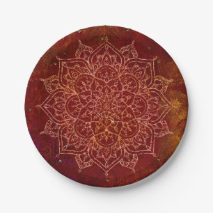 Rostroter Mandala Gold Glam Modern Chic Pappteller