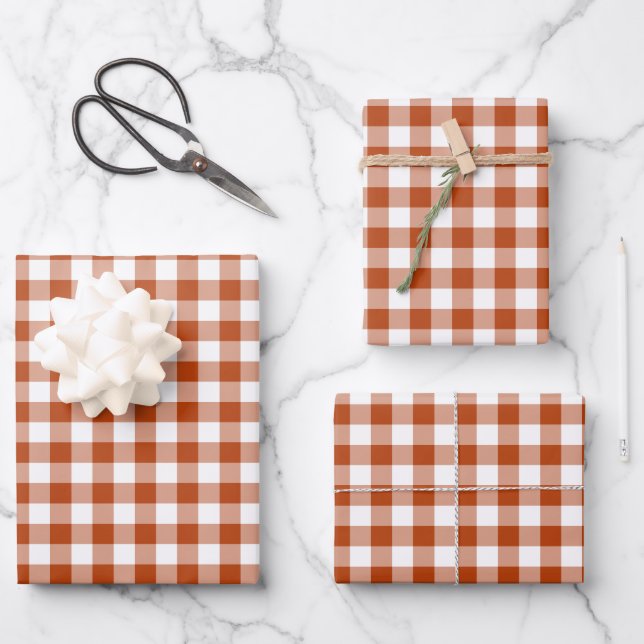 Rostrotes Karo-Gingham Geschenkpapier Set (Vorderseite)