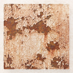 Rosttexturen: verwitterte Oberflächenhintergrund. Glasuntersetzer
