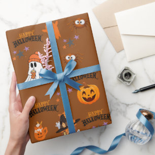 Rosty Brown Happy Halloween Niedlich Ghost Pumpkin Geschenkpapier