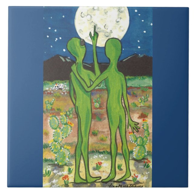 Roswell Alien Romatic Crash UFO Funny Whimsical Fliese (Vorderseite)