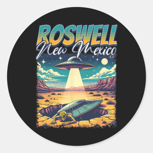 Roswell New Mexico 1947 Alien Abduction Ufo Crash  Runder Aufkleber (Vorderseite)