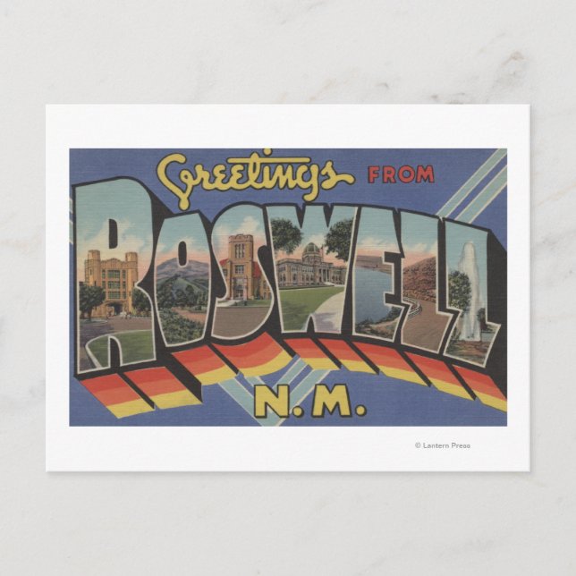 Roswell, New Mexico - Große Briefmarkenszenen Postkarte (Vorderseite)
