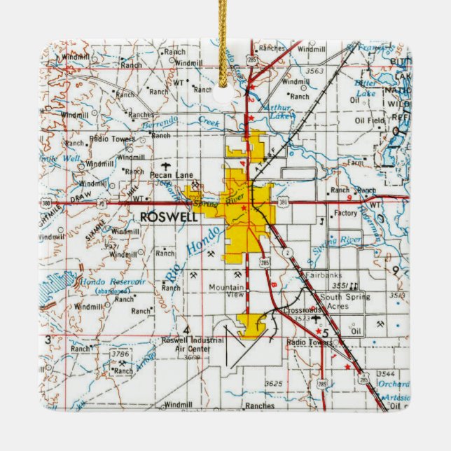 Roswell NM Topo Karte Keramikornament (Rückseite)