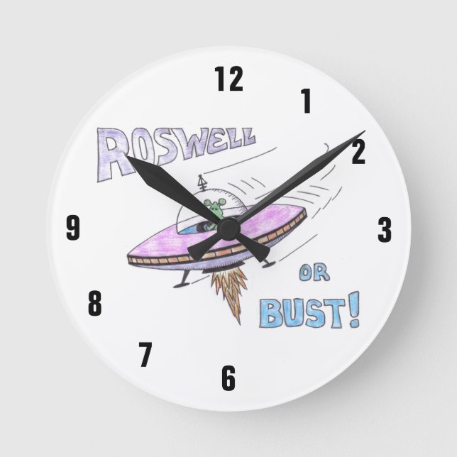 ROSWELL oder BUST! Runde Wanduhr (Vorderseite)