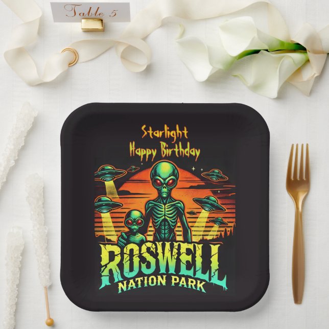Roswell Park: Wohin UFOs schweben! Pappteller (Hochzeit)