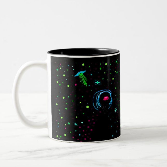Roswell Spacewalk Wormhole, Aquamarines UFO mit TE Zweifarbige Tasse (Links)