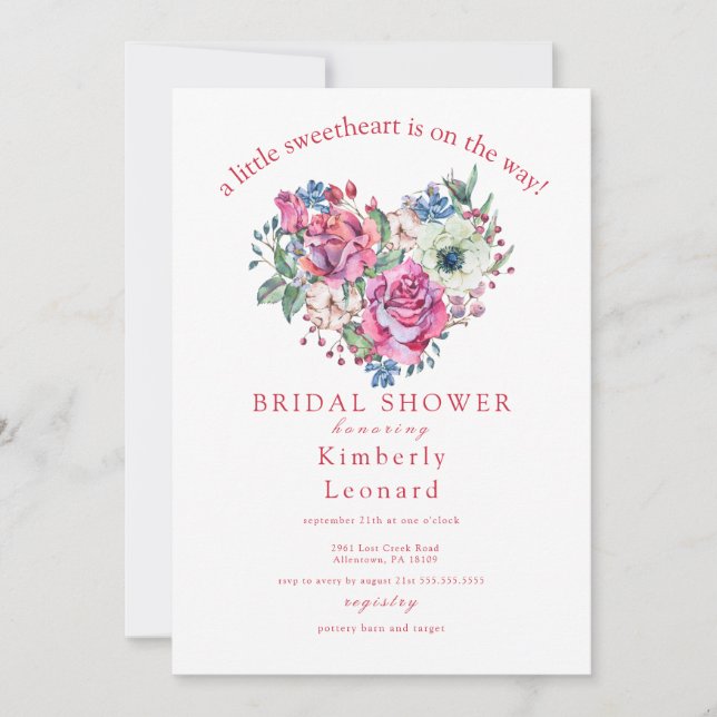 Rosy Blooms Sweetheart Baby Shower Einladung (Vorderseite)