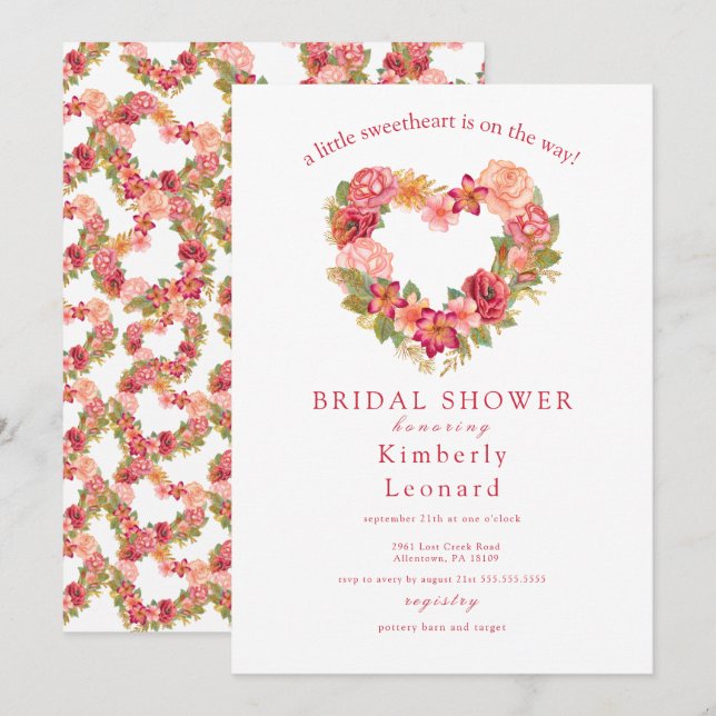 Rosy Blooms Sweetheart Baby Shower Einladung (Vorne/Hinten)