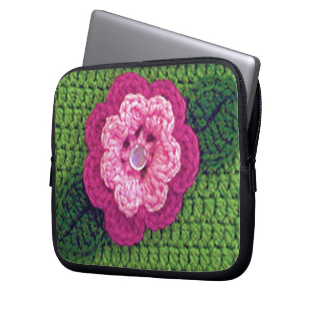 Rosy Blume Artisan Crochet Print Electronics Bag Laptopschutzhülle (Vorderseite Links)