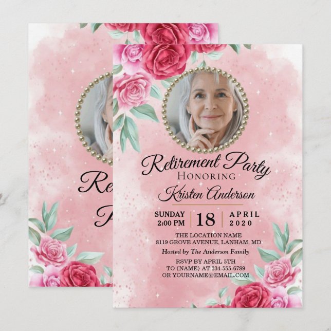Rosy Blush Beautiful Ruhestand Party Einladung (Vorne/Hinten)