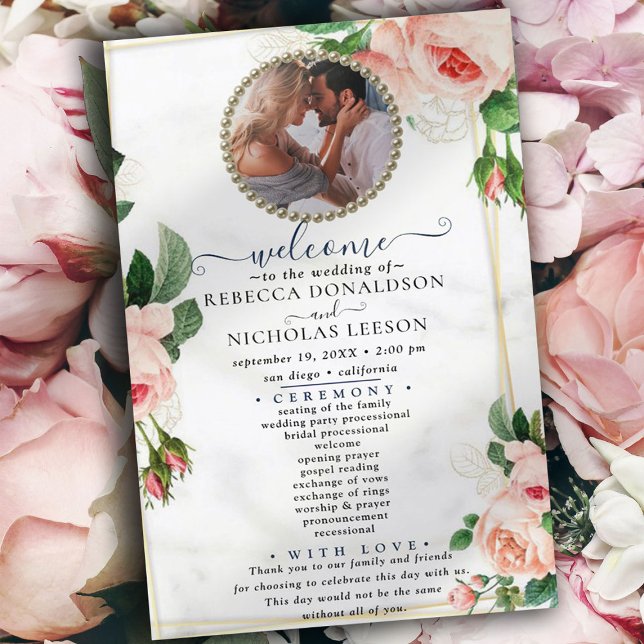 Rosy Blush Elegantes Foto Hochzeitsprogramm (Von Creator hochgeladen)