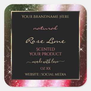 Rosy Blush Sparkle Glitzer Frame Produktetikett Quadratischer Aufkleber