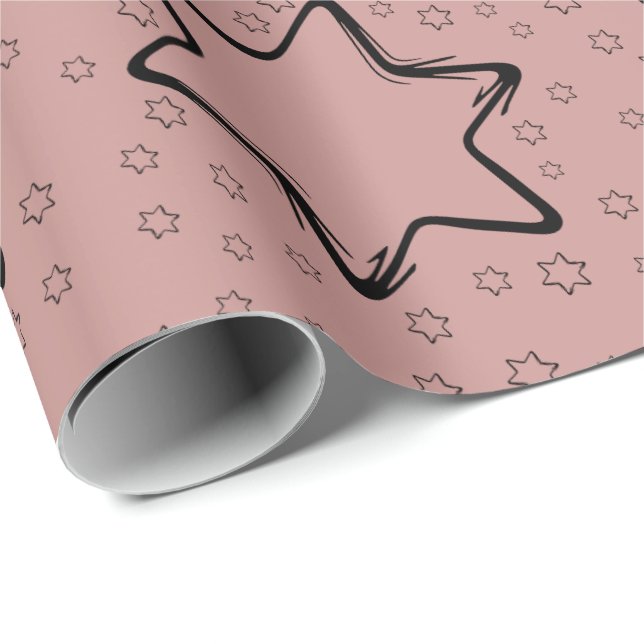 Rosy Brown & Black Christmas Stars Geschenkpapier (Rolleneckpunkt)