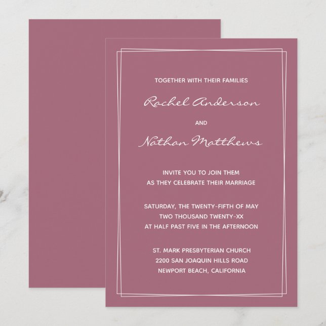 Rosy Brown Mulberry Pink Hochzeitseinladungen (Vorne/Hinten)