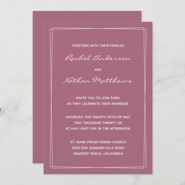 Rosy Brown Mulberry Rose Mariage Invitations (Devant / Derrière)
