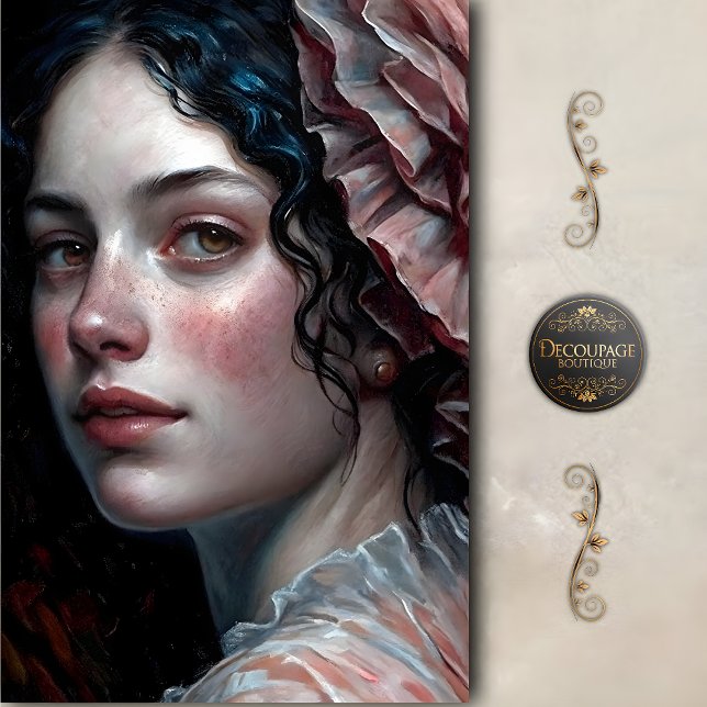 Rosy Cheeked Woman in Ruffles Decoupage Seidenpapier (Rosy Cheeked Woman in Ruffles Decoupage Tissue Paper)