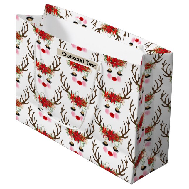 Rosy Cheeks Gold Eyes Floral Reindeer Holiday Große Geschenktüte (Vorderseite Schrägansicht)