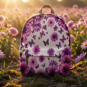 Rosy Floral Backpack Rosa Blume drucken Bedruckter Rucksack